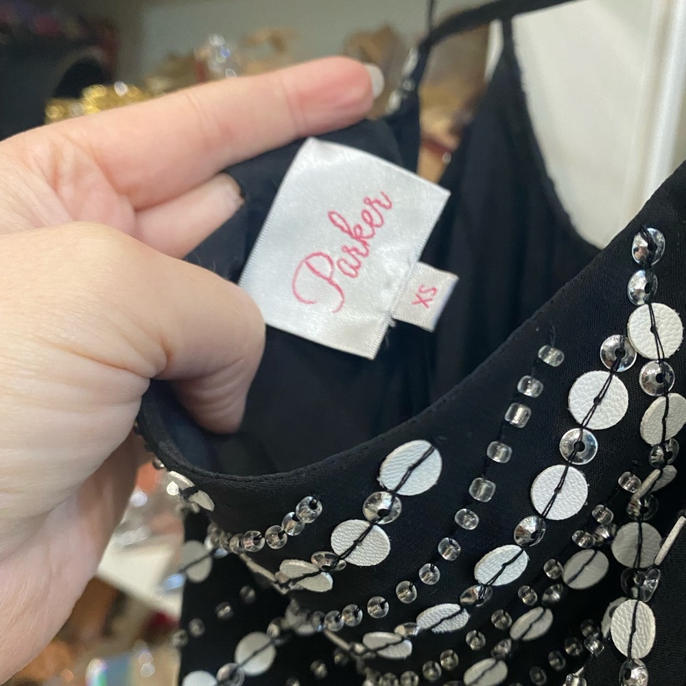 Parker Black And White Silk Sequin Beaded Kate Dr… - image 4